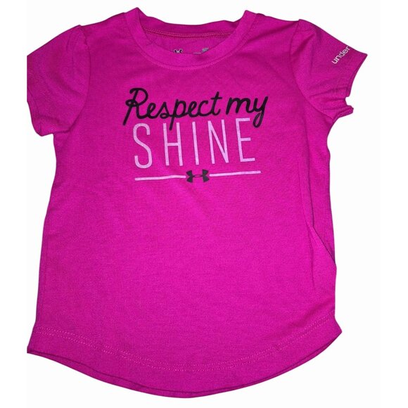 Under Armour Girls 24m Activewear Set Includes Pink Tee Black Patterned Leggings - Picture 2 of 7